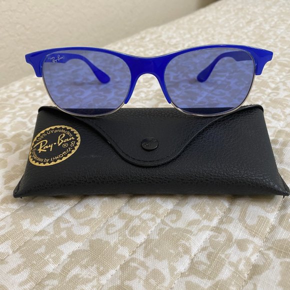 Ray-Ban Accessories - Ray Ban Women's Sunglasses, Clubmaster, Blue Frame, Metal Trim, RB4319 6409/76